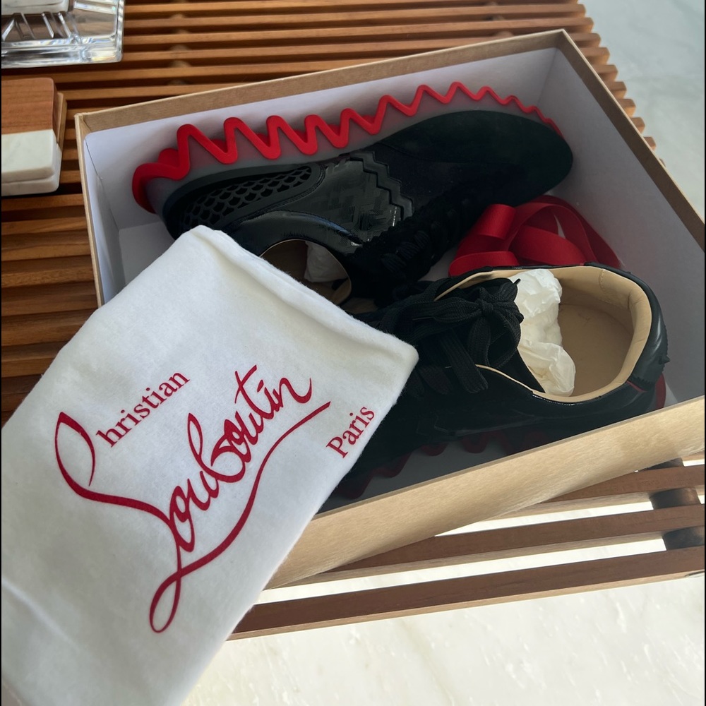 SOLD !Christian Louboutin “loubishark “ flat suede/glut shoes
